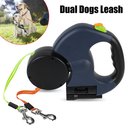 My Friendly™ Retractable Dog Leash For Small Dogs Reflective Dual Pet Leash Lead 360 Swivel No Double Dog Walking Leash With Lights Pet Products