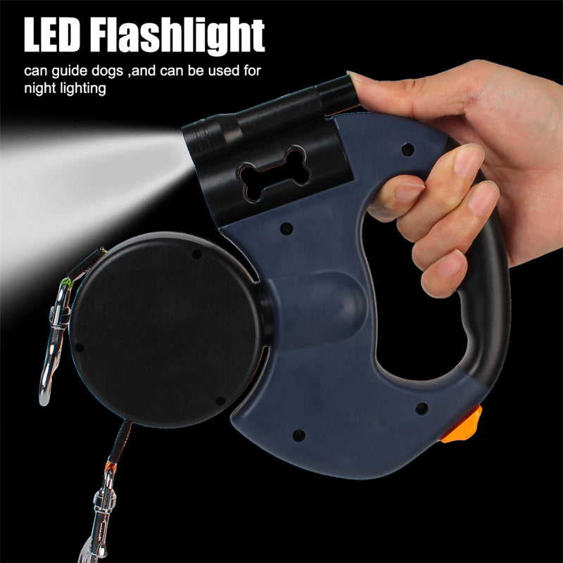 My Friendly™ Retractable Dog Leash For Small Dogs Reflective Dual Pet Leash Lead 360 Swivel No Double Dog Walking Leash With Lights Pet Products