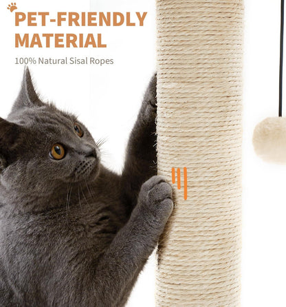 My Friendly™ Medium-sized Two-layer Sisal Cat Scratching Post, Indoor Cat Interactive Toy, Wooden Ball Lane Hanging Ball For Kittens.