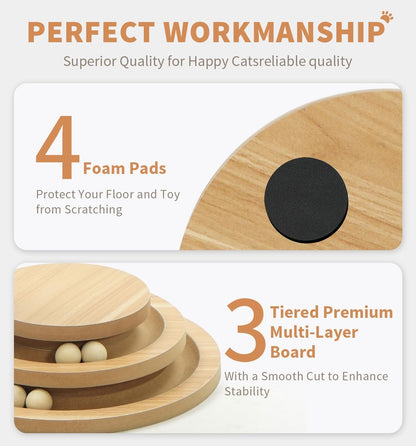 My Friendly™ Medium-sized Two-layer Sisal Cat Scratching Post, Indoor Cat Interactive Toy, Wooden Ball Lane Hanging Ball For Kittens.