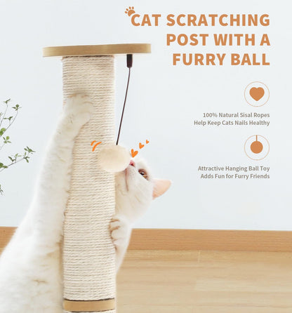 My Friendly™ Medium-sized Two-layer Sisal Cat Scratching Post, Indoor Cat Interactive Toy, Wooden Ball Lane Hanging Ball For Kittens.