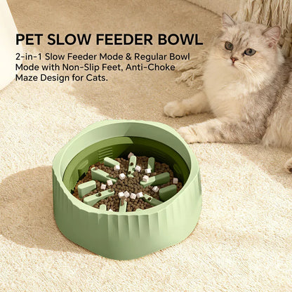 My Friendly™ 2-in-1 Dual Mode Large Plastic Cat Slow Feeder Bowl, Switchable Fast&Slow Feed