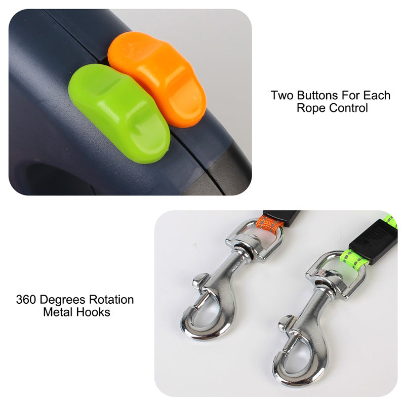 My Friendly™ Retractable Dog Leash For Small Dogs Reflective Dual Pet Leash Lead 360 Swivel No Double Dog Walking Leash With Lights Pet Products