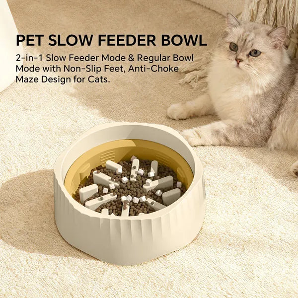 My Friendly™ 2-in-1 Dual Mode Large Plastic Cat Slow Feeder Bowl, Switchable Fast&Slow Feed