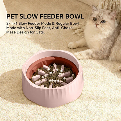 My Friendly™ 2-in-1 Dual Mode Large Plastic Cat Slow Feeder Bowl, Switchable Fast&Slow Feed