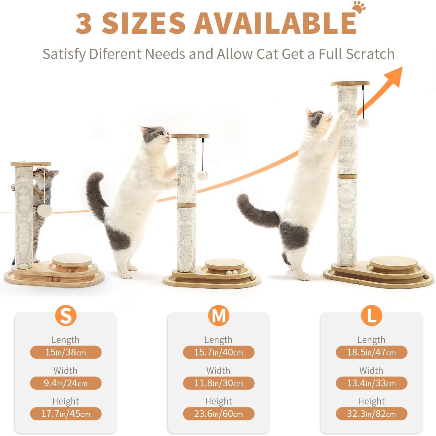My Friendly™ Medium-sized Two-layer Sisal Cat Scratching Post, Indoor Cat Interactive Toy, Wooden Ball Lane Hanging Ball For Kittens.