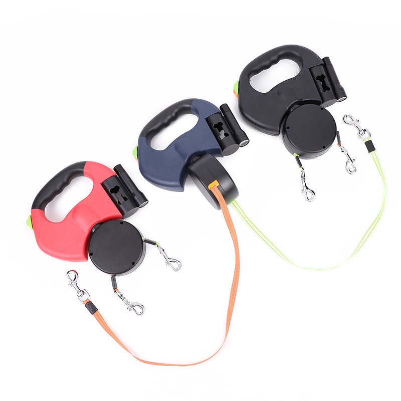 My Friendly™ Retractable Dog Leash For Small Dogs Reflective Dual Pet Leash Lead 360 Swivel No Double Dog Walking Leash With Lights Pet Products