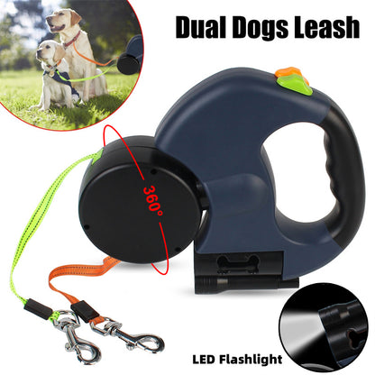 My Friendly™ Retractable Dog Leash For Small Dogs Reflective Dual Pet Leash Lead 360 Swivel No Double Dog Walking Leash With Lights Pet Products