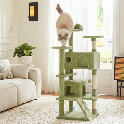54 In Cat Tree Tower - Multi-level With Sisal Grab Post, Indoor Apartment With Ladder, Plush Toys, Rest And Play