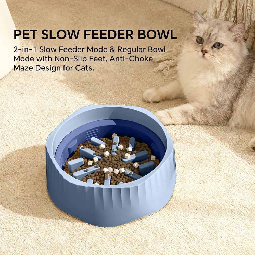 My Friendly™ 2-in-1 Dual Mode Large Plastic Cat Slow Feeder Bowl, Switchable Fast&Slow Feed