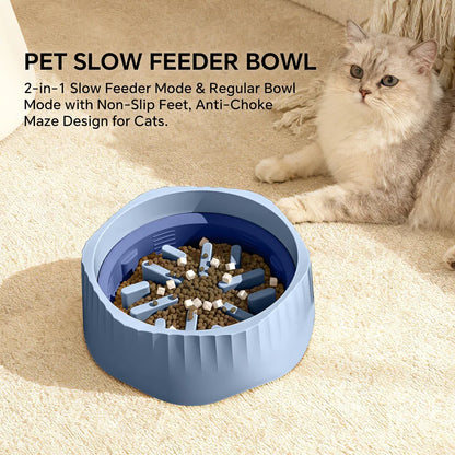 My Friendly™ 2-in-1 Dual Mode Large Plastic Cat Slow Feeder Bowl, Switchable Fast&Slow Feed