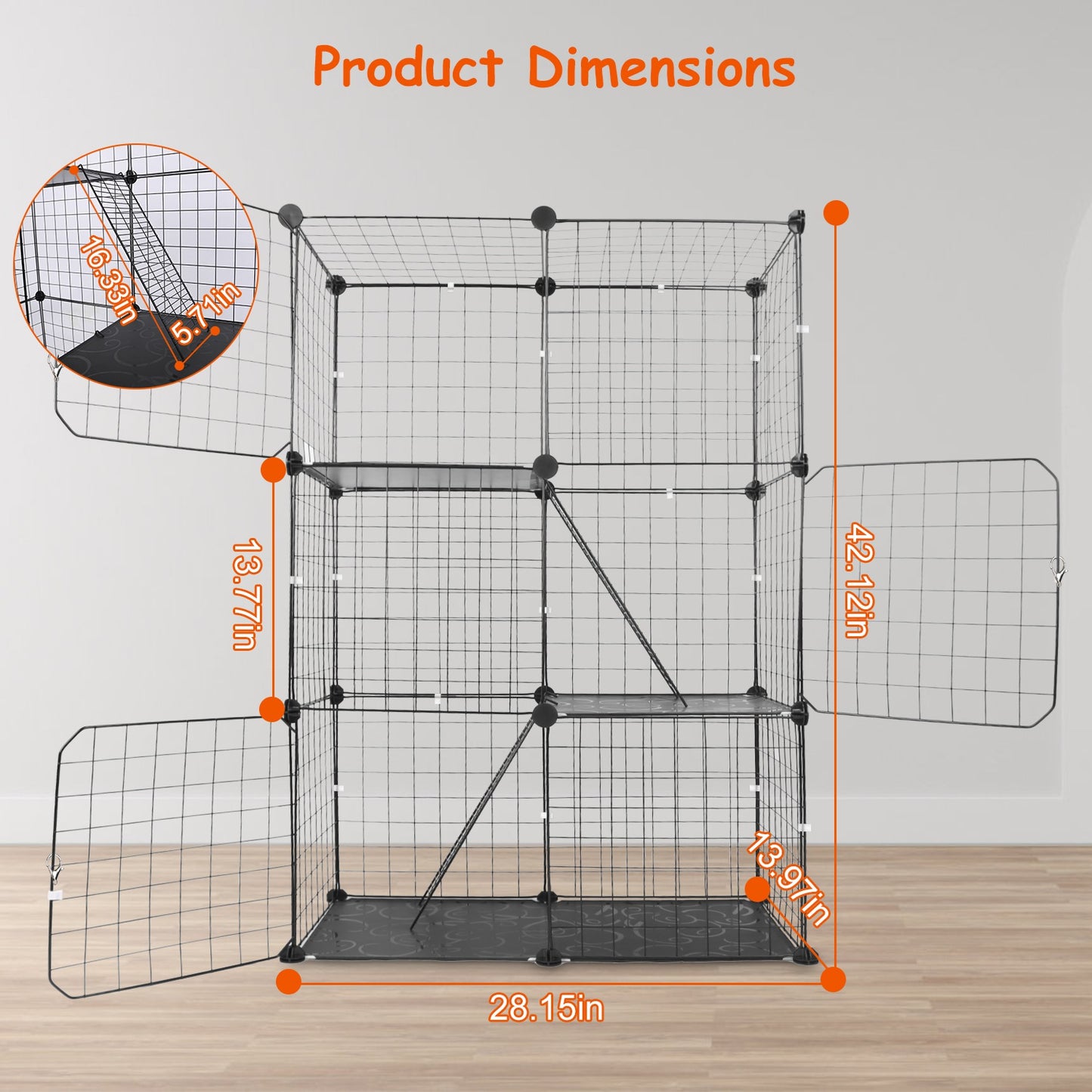 3 Tier Cat Playpen Cage Metal Indoor Cat House Detachable Kitten House With 3 Doors 2 Ladders Large Cat Exercise Place For 1-2 Cats Black