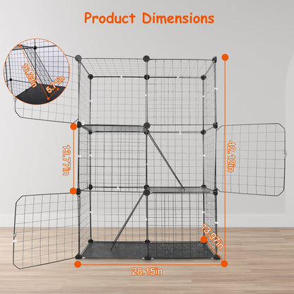 3 Tier Cat Playpen Cage Metal Indoor Cat House Detachable Kitten House With 3 Doors 2 Ladders Large Cat Exercise Place For 1-2 Cats Black