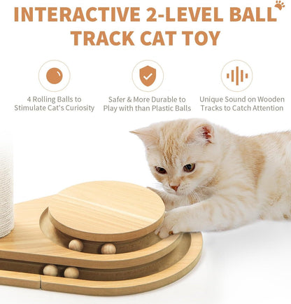 My Friendly™ Medium-sized Two-layer Sisal Cat Scratching Post, Indoor Cat Interactive Toy, Wooden Ball Lane Hanging Ball For Kittens.
