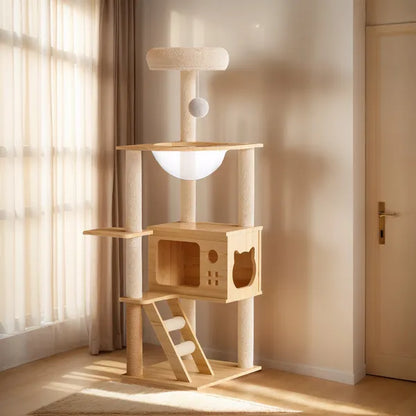 My Friendly™ 48.8' Modern Cat Tower, Wood Cat Tree Tower For Indoor Cats, Cat Treewith Sisal-Covered Scratching Posts And Top Perch, Cat Condo With Acrylic Hammock For Small Large Cats -Does Not Support Self Pick