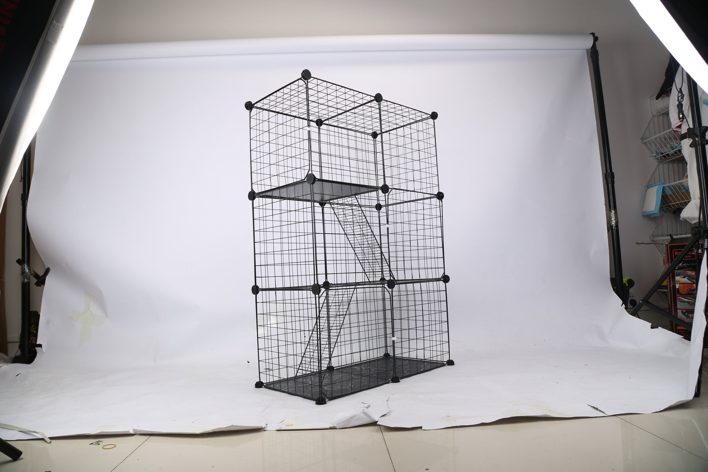 3 Tier Cat Playpen Cage Metal Indoor Cat House Detachable Kitten House With 3 Doors 2 Ladders Large Cat Exercise Place For 1-2 Cats Black